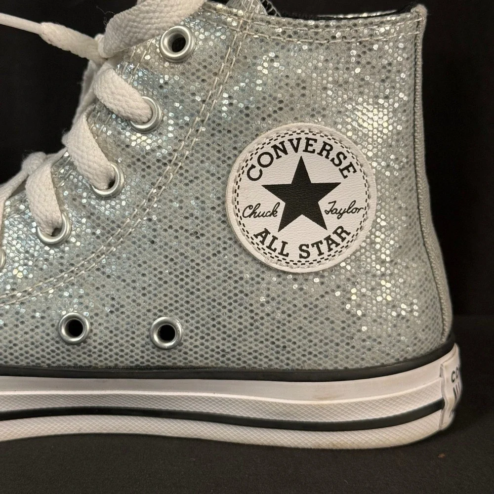 Converse Chuck Taylor All Star High Top PS Glitter Silver A01477C Youth Girls 2